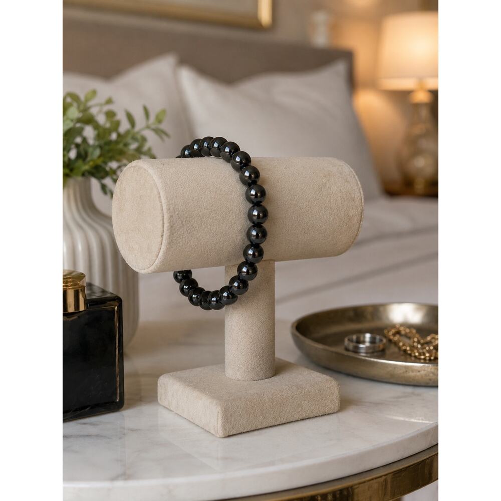 Unisex Hematite Bead Stretch Bracelet Heavy Metallic Gunmetal Gray
